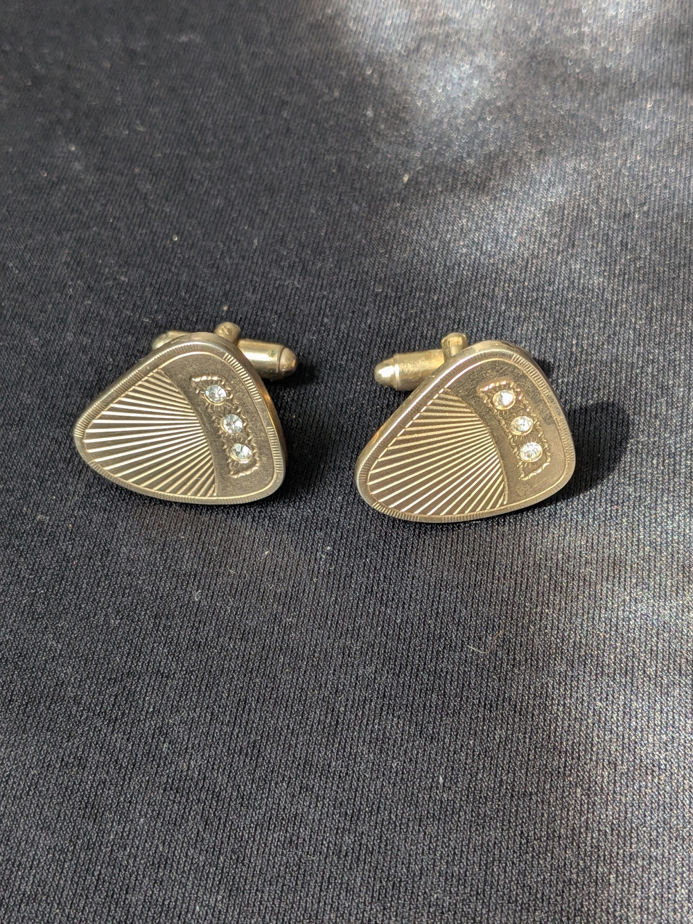 Gold-Tone Men's Cufflinks with Clear Crystal Accents Vintage 2007s